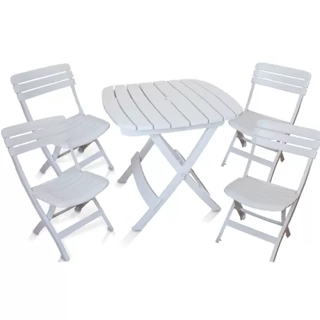 Conjunto Mesa Plástica Ripada e Cadeira Ripada Dobráveis – Branca