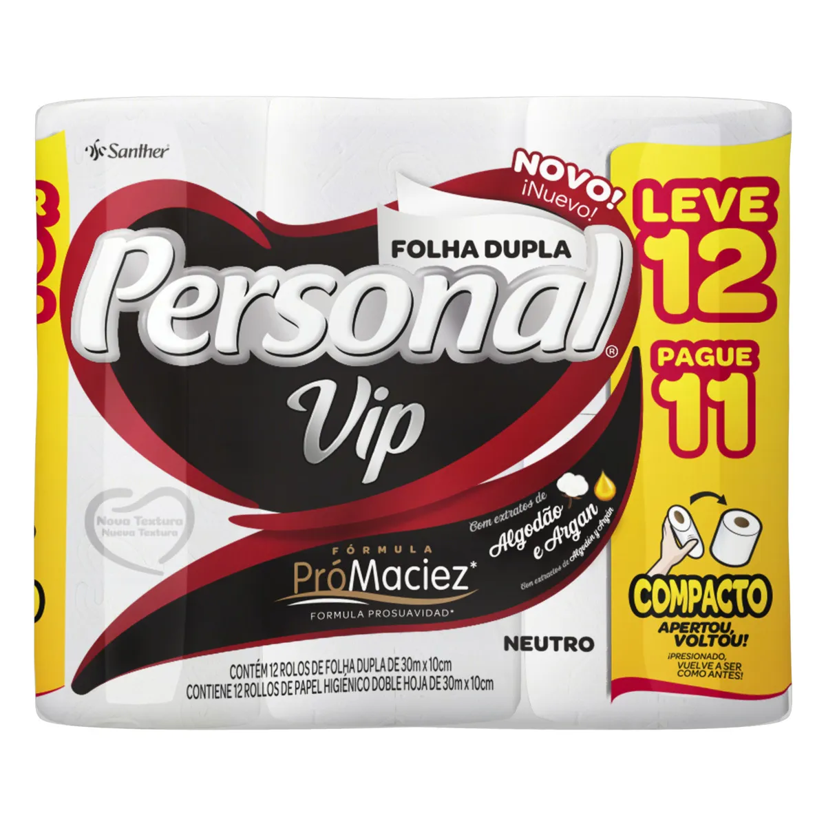 Papel Higiênico Folha Dupla Personal Vip 30m x 10 cm