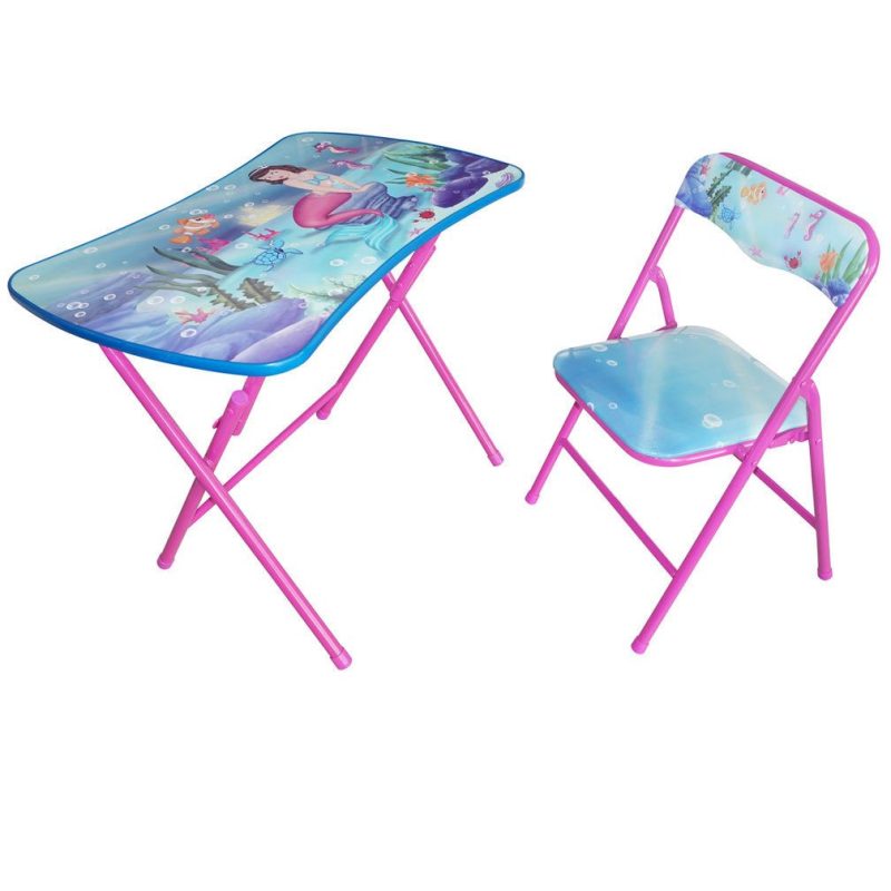Conjunto Infantil Dobrável Rosa – Sereia com 2 Cadeiras
