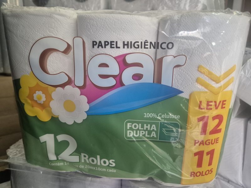 Papel Higiênico Folha Dupla Clear  - 20 m x 10 cm - C/ 12 Rolos