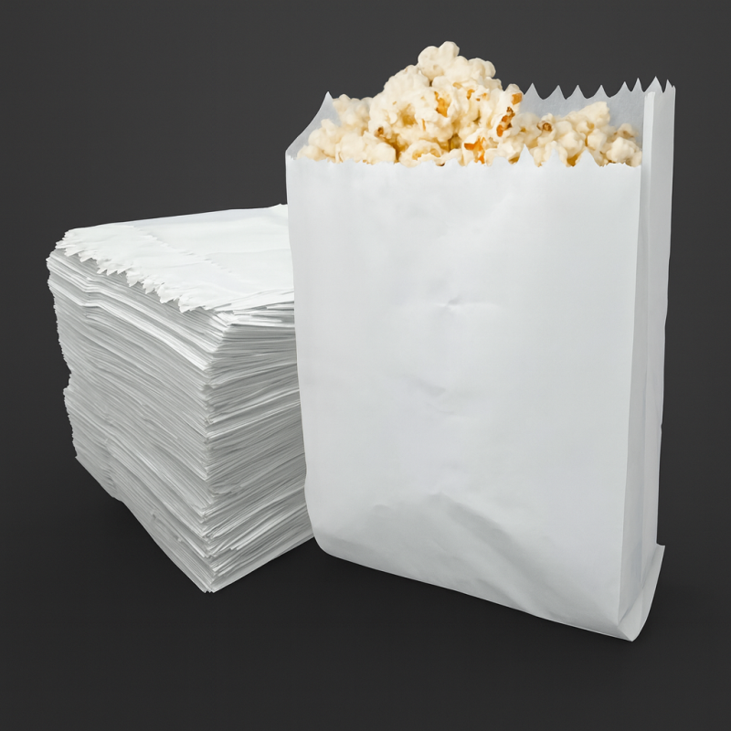 Saco Papel Pipoca Branco -7,5 cm largura x 12 cm altura – 500 Unidades