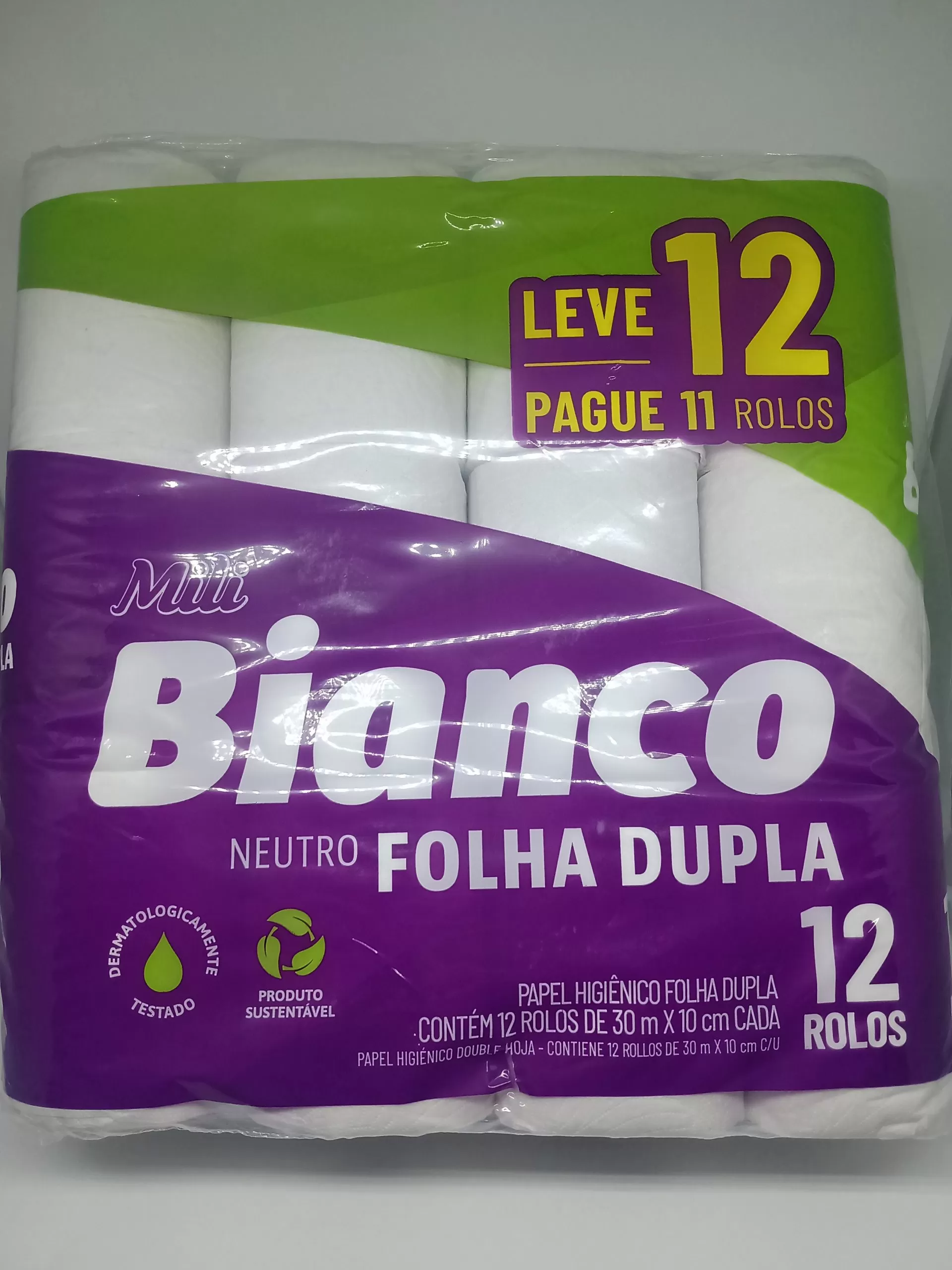 Papel Higiênico Folha Dupla Bianco – 30 m x 10 cm – C/ 12 Rolos