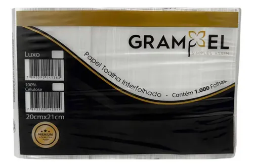 Papel Toalha 19x20  Interfolha 100% Celulose com 1000 unidades - Grampel