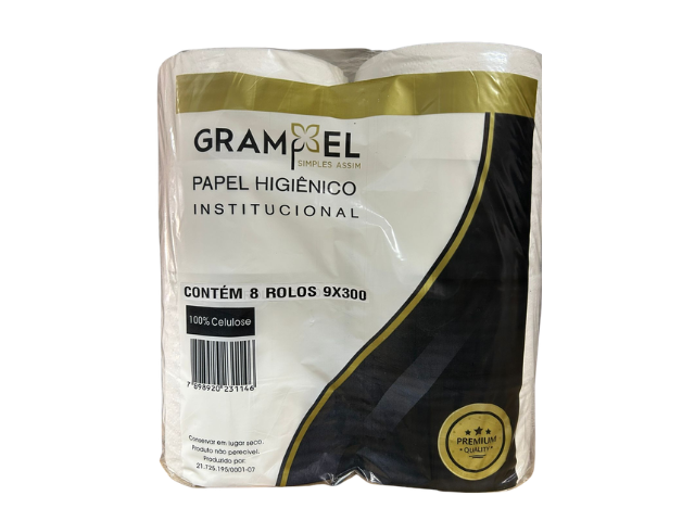 Papel Higiênico 100% Celulose 300 Metros - C/8 rolos - Grampel